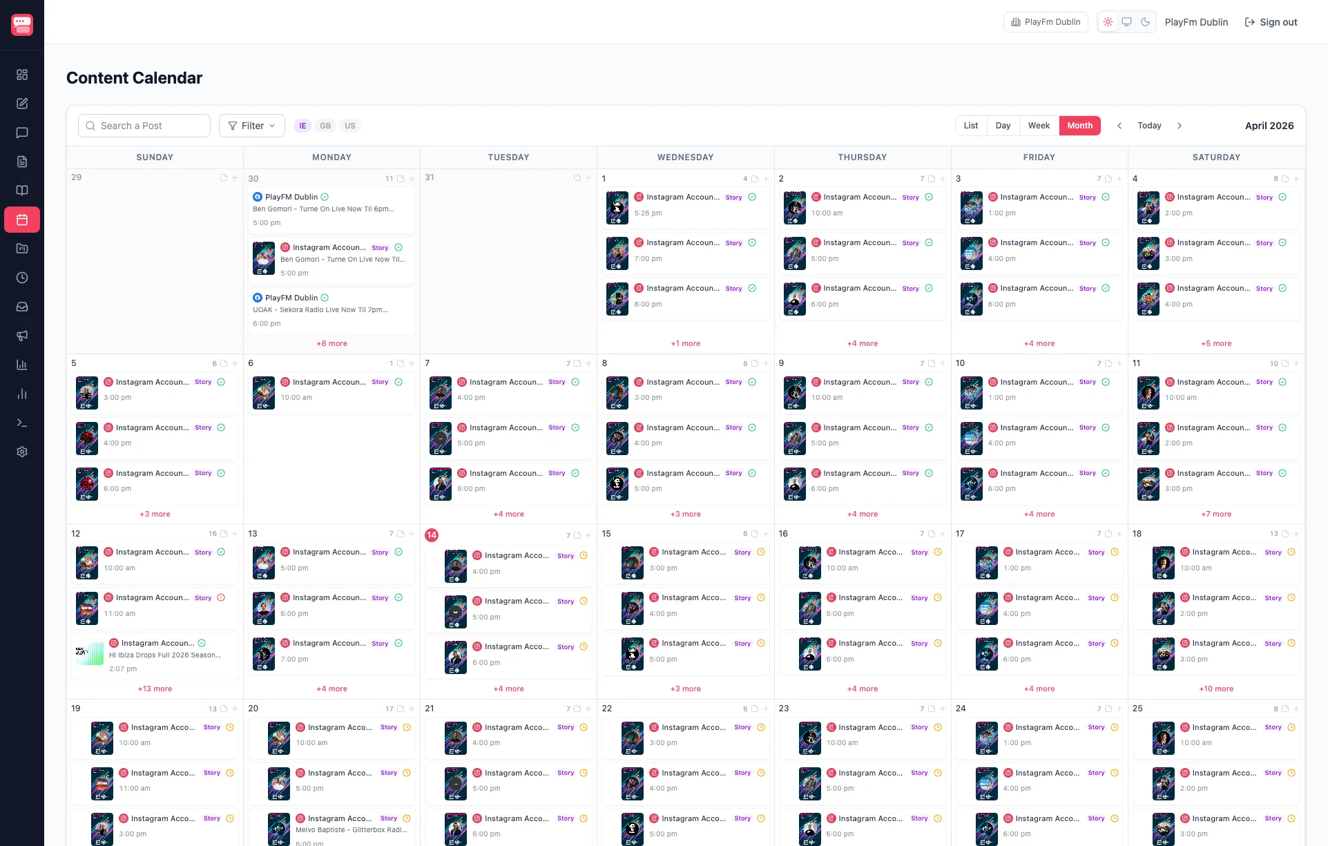 SoSocial Content Calendar packed with scheduled posts