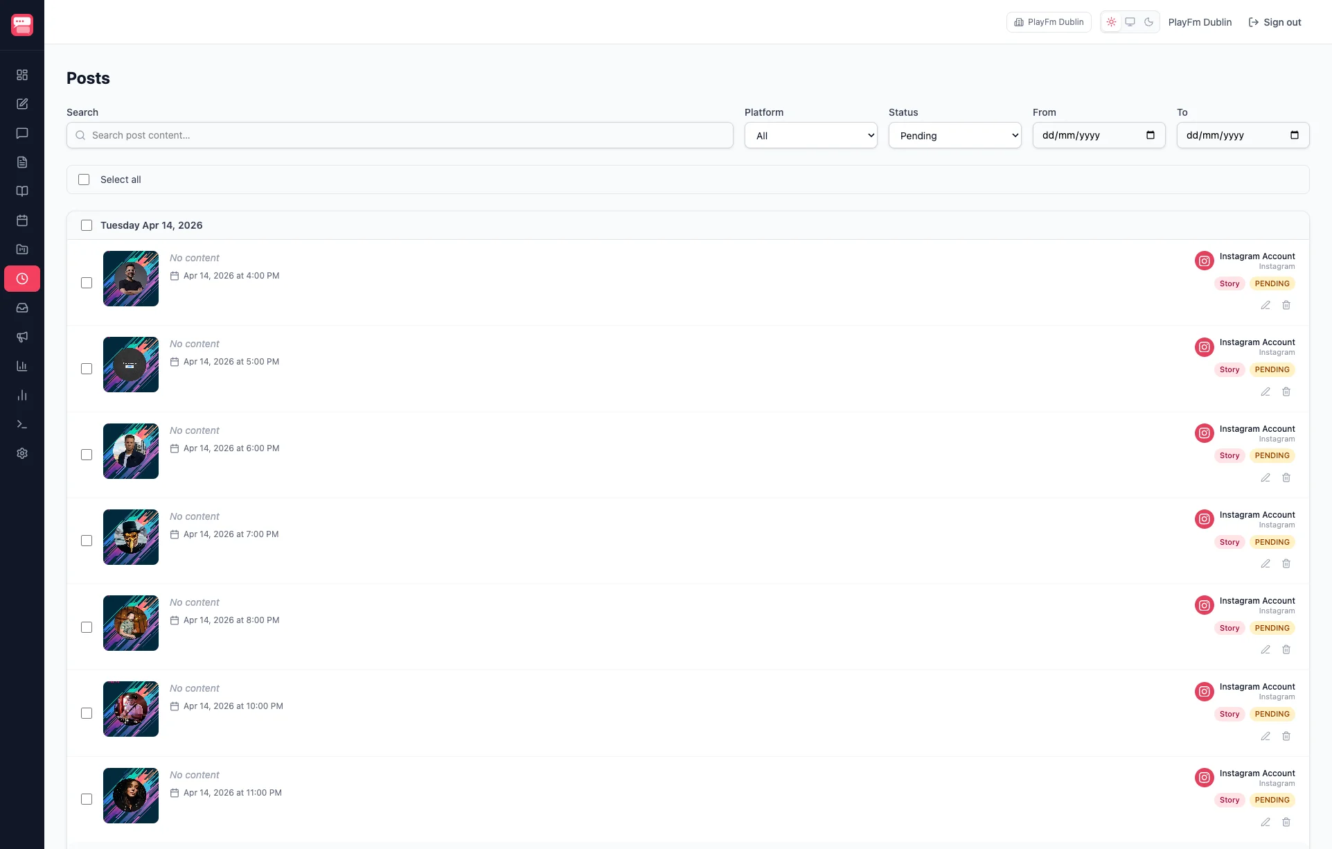 SoSocial scheduled posts list view