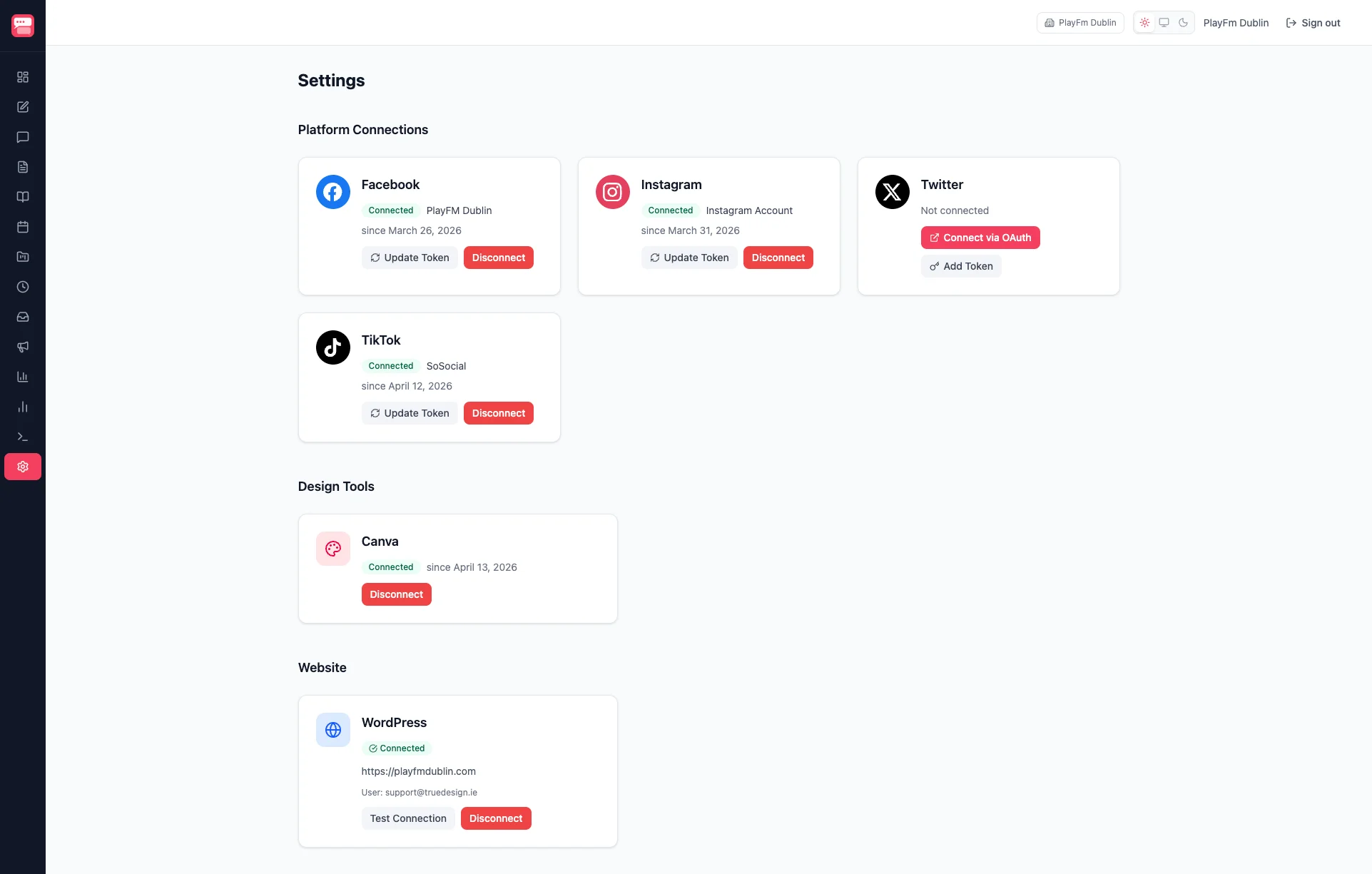 SoSocial WordPress integration settings